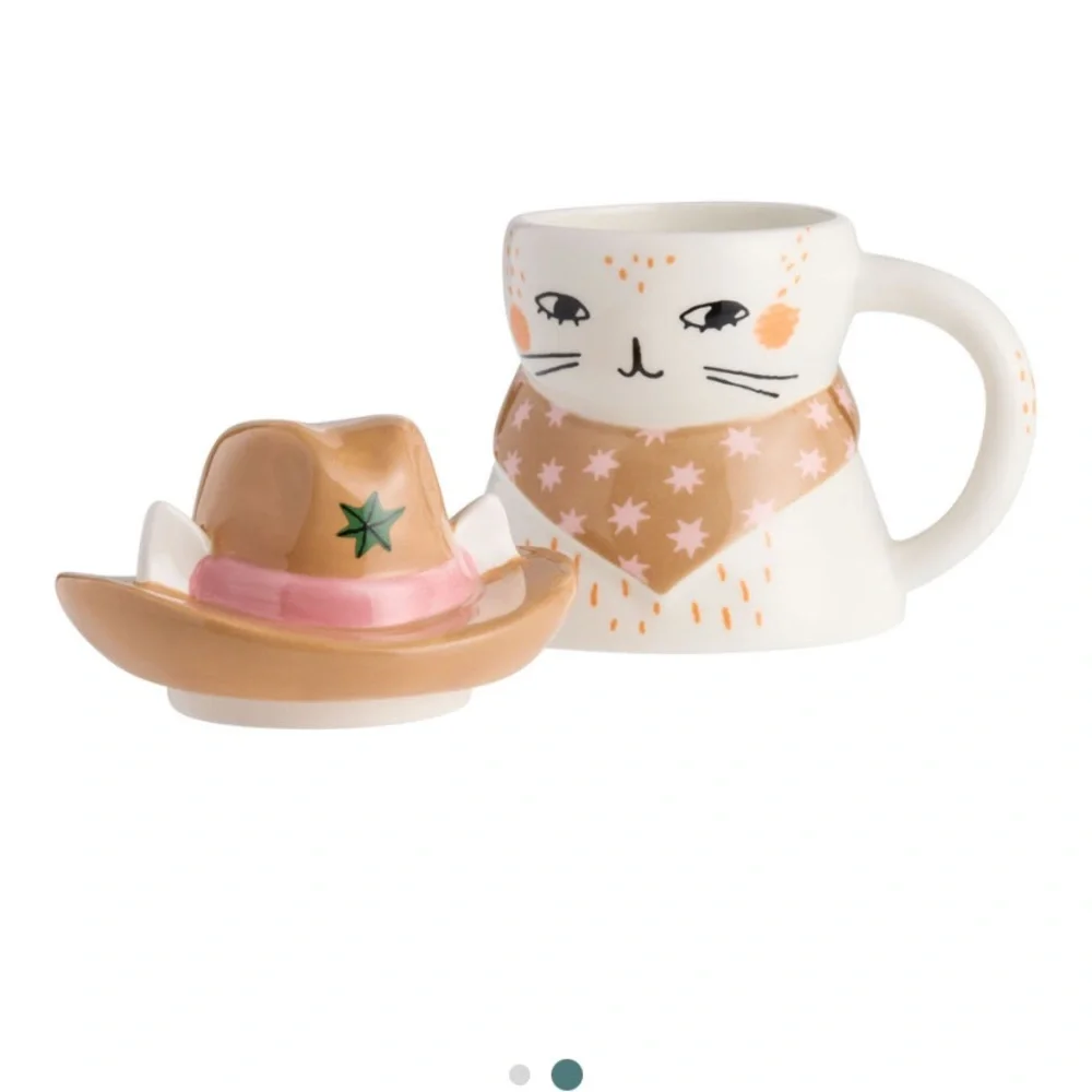 WORLD MARKET Cowboy Cat Mug with Bandana detail and hat lid